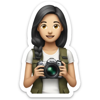 asian woman holding a nikon camera sticker
