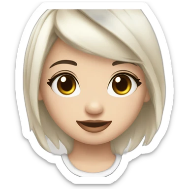 Frontal view curvy emo girl sits white skirt striped stockings hands up sticker