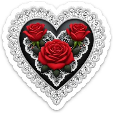realistic black gothic heart with lace and roses, dark romance sticker
