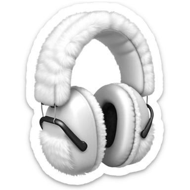 white fuzzy winter ear muffs, fluffy earmuffs, winter accessory sticker