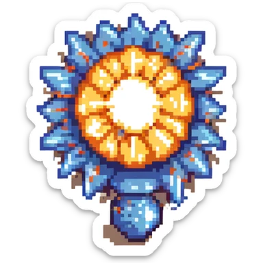 Power bomb, larger size, blue highlights, longer fuse, explosive appearance, pixel art style sticker