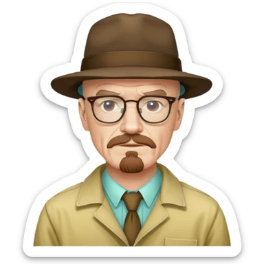 walter white type guy wearing glasses and hat like walter white clotjhes sticker