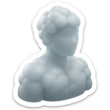shoulder-up person fully made of white fluffy convex clouds, matte glass style sticker