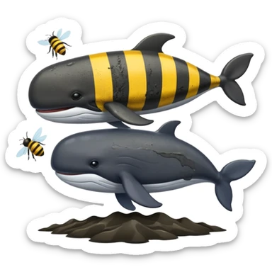 A whale cover with mud and a two bees use sword fighting sticker