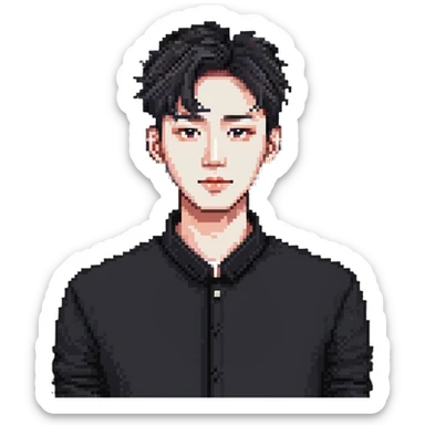 Korean man with stylish haircut and fashion sticker