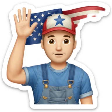 redneck guy with overalls waving american flag sticker