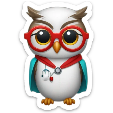 owl with red glasses and doctor's gown sticker