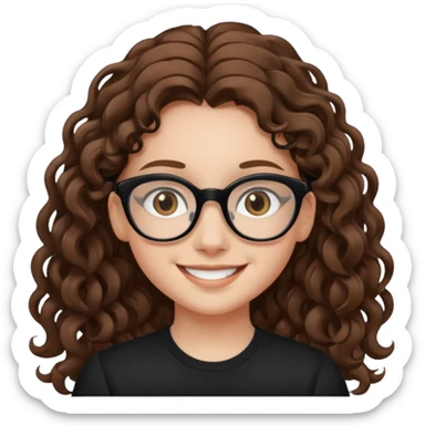 white teen girl with long brown curls, hazel eyes, and black frame glasses sticker