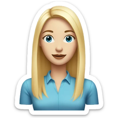 blond straight medium length hair thin woman with blue eyesholding book sticker