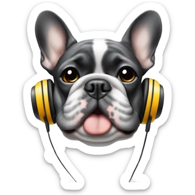 Grey hairs under chin Black less white Brindle French bulldog wearing headphones sticker