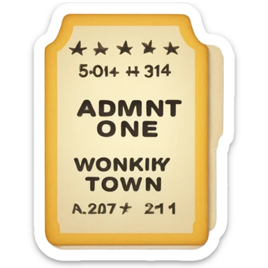 Ticket saying admit one wonky town  sticker