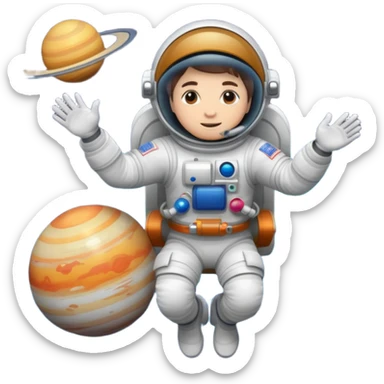 Astronaut rides planets sticker