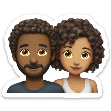 Brownskin boy with curly hair and connected beard with a lightskin girl with short curly banged hair  sticker