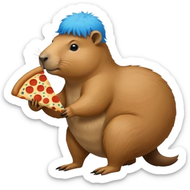 my capybara has got long legs. it has got blue fur. it's eating pizza sticker