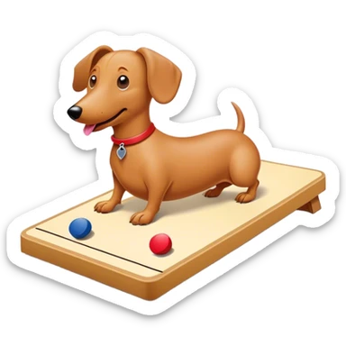 Cream colored Wiener dog playing cornhole sticker