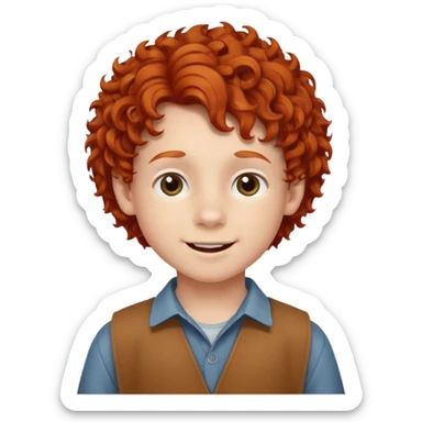 redhead kid with unique face features and very curly hair kid boy happy and braced sticker