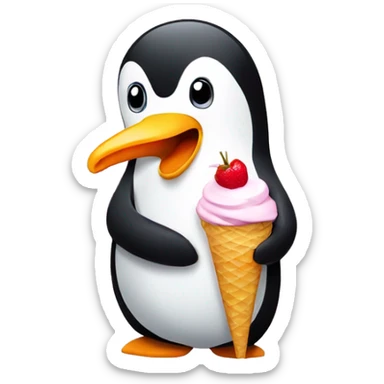 pinguin having an icecream sticker