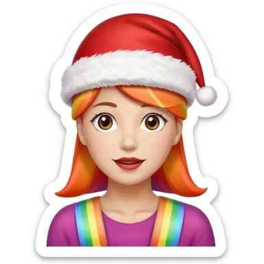 women santa with party cap rainbow cap 
   sticker