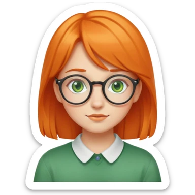 orange-haired shy nerd girl with round glasses and green eyes sticker