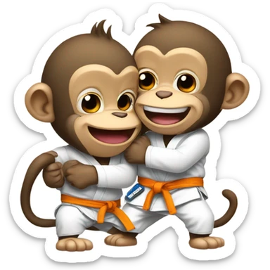 Cute monkey wearing jiujitsu clothing one of them choking the other from behind sticker