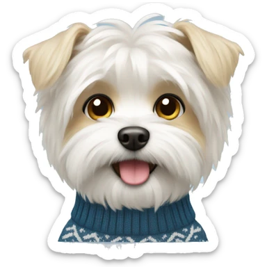 white morkie dog with sweater sticker