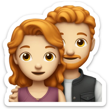 Ginger boy and brunette girl couple hugging sticker