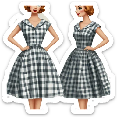 vintage 50's dress gingham dress sticker