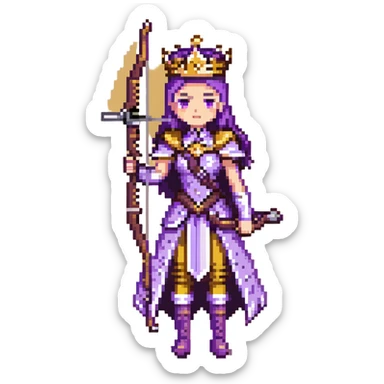 Archer Queen with crossbow, crown, purple and gold outfit sticker