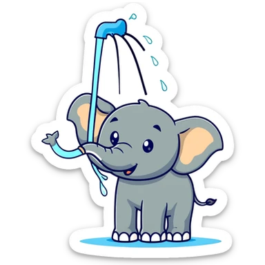cartoon elephant spraying water from trunk sticker