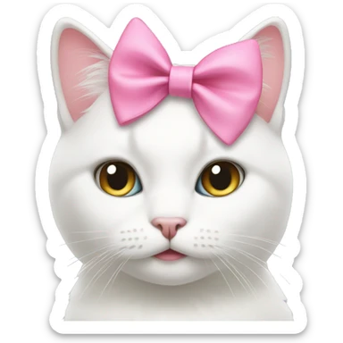 A white cat with a pink bow sticker