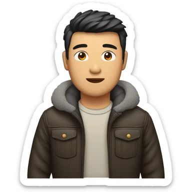 Hombre asiático con campera de cuero con pelo corto  sticker