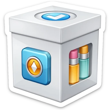 box with beauty products label and a reload icon in right upper corner sticker