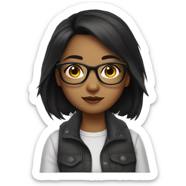 girl lanina write with medium black hair, glasses write  sticker