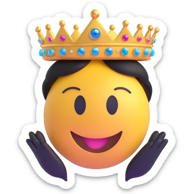 3D smiley emoji, large eyelashes, girly, sparkling tiara, happy sticker