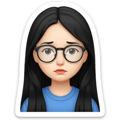 chica cabello largo negro, con lentes que este triste. sticker