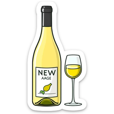 A bottle of white wine labeled New Age sticker