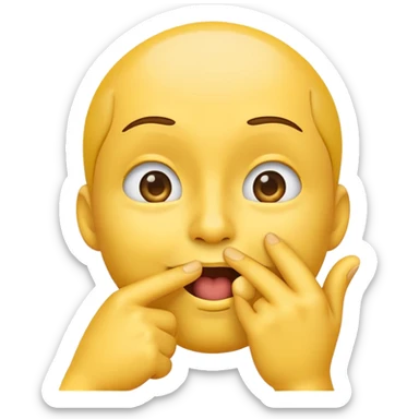 emoji face making shush gesture with finger on lips, other hand pointing at jaw, pressing cheekbones sticker