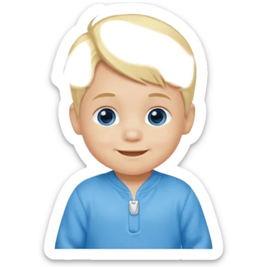 Blonde hair blue eyed infant boy wearing am sticker
