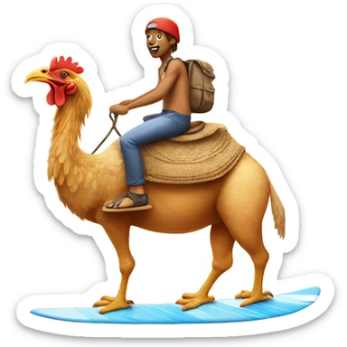 chicken riding on a camel who is surfing  sticker