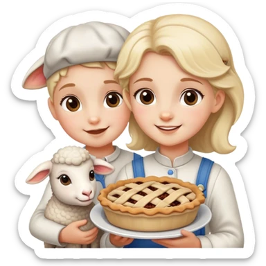  Cute lamb Girl with happy cute lamb and a pie boy  sticker