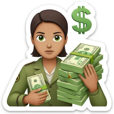 trader making a risky bet with dollar signs, color #0BD794 sticker