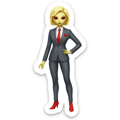 a blonde reptilian alien woman,  red crest as, men in black, full body, full figure sticker