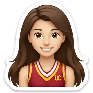 skinny white happy long haired brunette girl USC cheerleader sticker