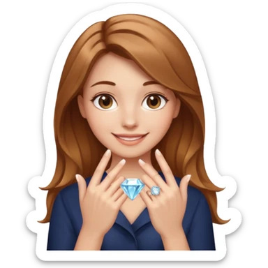 Make a girl beaming showing off a big diamond ring on her finger sticker