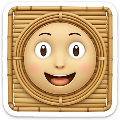 A 3D cartoon flat woven mat made of straw or bamboo strips, top-down view, soft shadow, Memoji-style. sticker