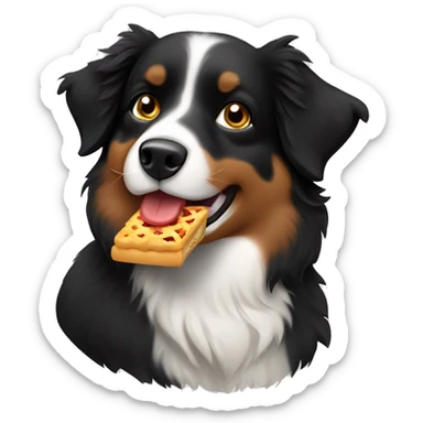 Small black australian shepherd dog eating pie  sticker