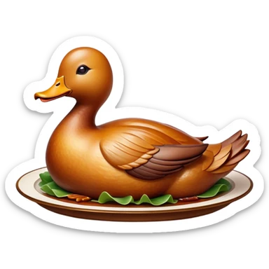 Cinematic Realistic Peking Duck Dish Emoji, depicted with crispy, roasted duck with glistening skin and succulent meat, rendered with rich textures and dramatic, appetizing lighting. sticker