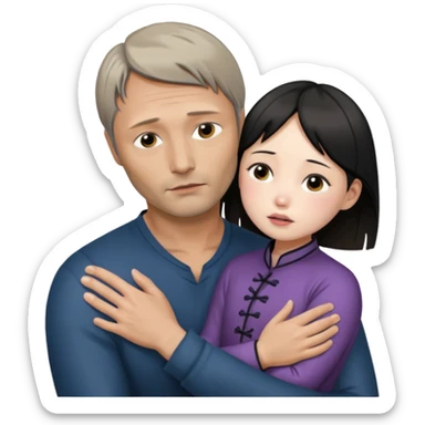 mads mikkelsen holds asian girl by the neck sticker