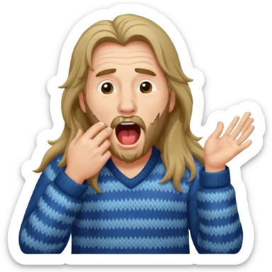 yawning long haired man in sweater sticker