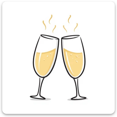 a pair of elegant goblets or wine glasses clinking together with champagne bubbles rising, in pastel colors dd9fb0, ffc6d3, a3bfc9, c4bee2, f1b091, detailed hand-drawn doodle style sticker